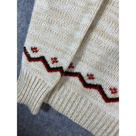 VTG Gimbels Geometric Fair Isle Pullover Sweater Mens Medium Beige Cable Knit - Picture 3 of 8
